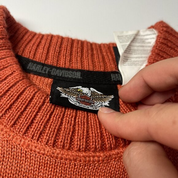 Harley-Davidson Motorcycles Embroidered Stitched MEDIUM Orange Sweater Pullover - Picture 3 of 11